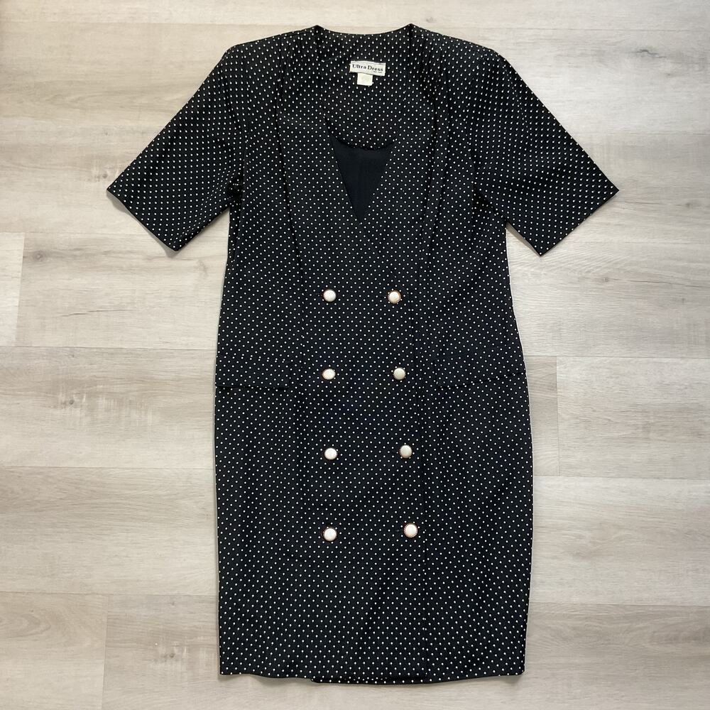 Vintage Ultra Dress New York Womens Double Breasted Polka Dot Shift Dress Small